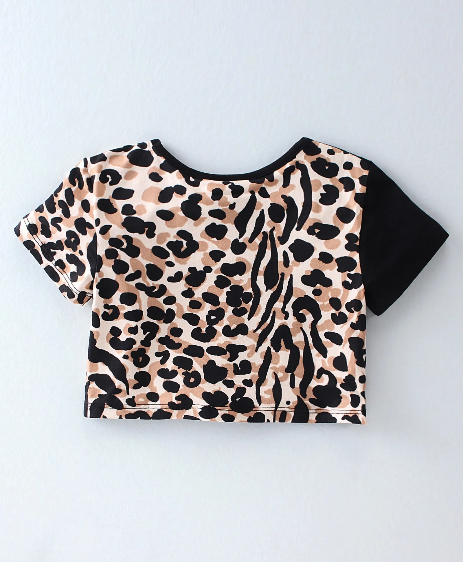 Animal Print Color Block Top Short Set