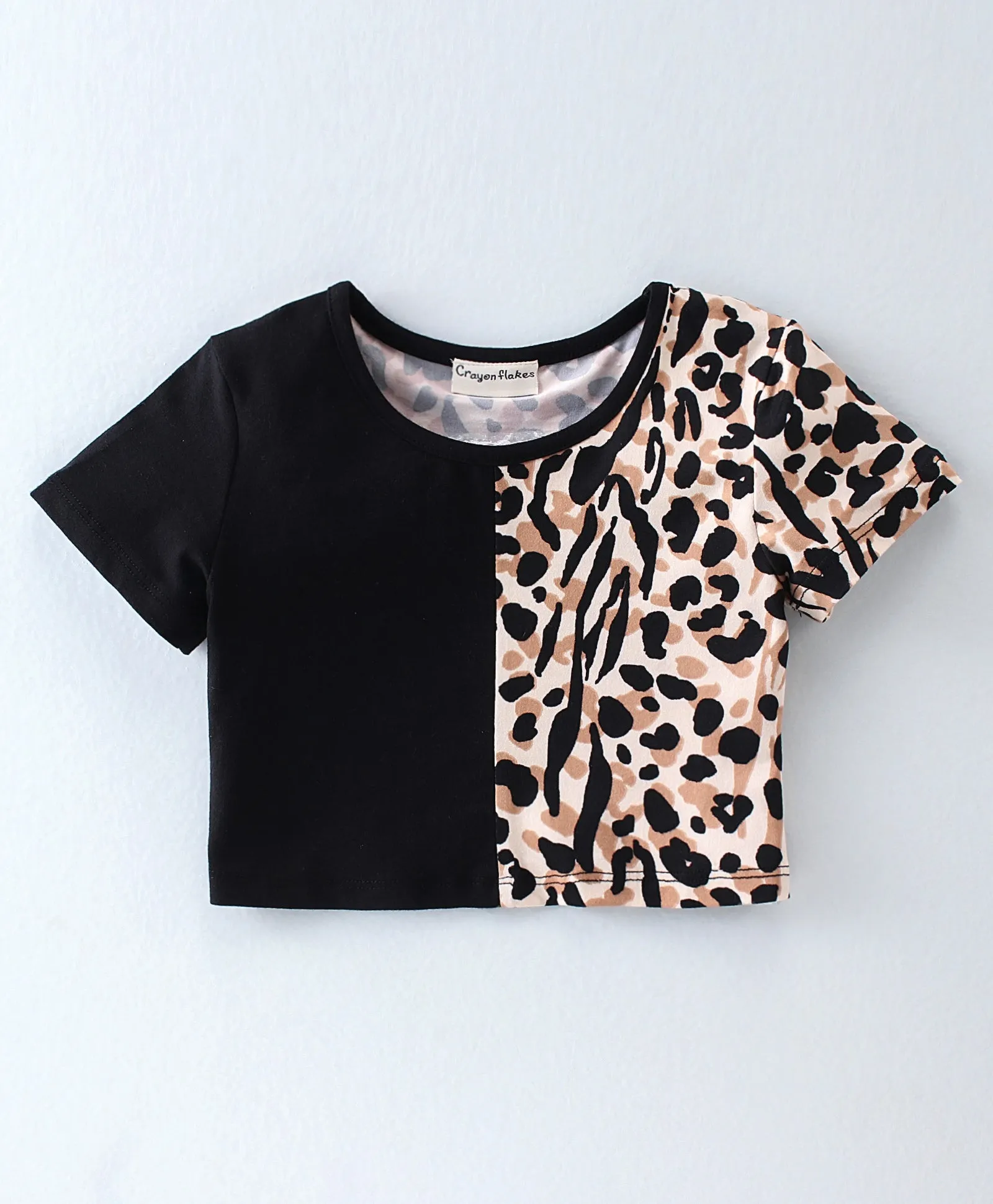 Animal Print Color Block Top Short Set