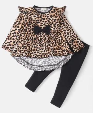 Animal Print Frilled Top Leggings Set