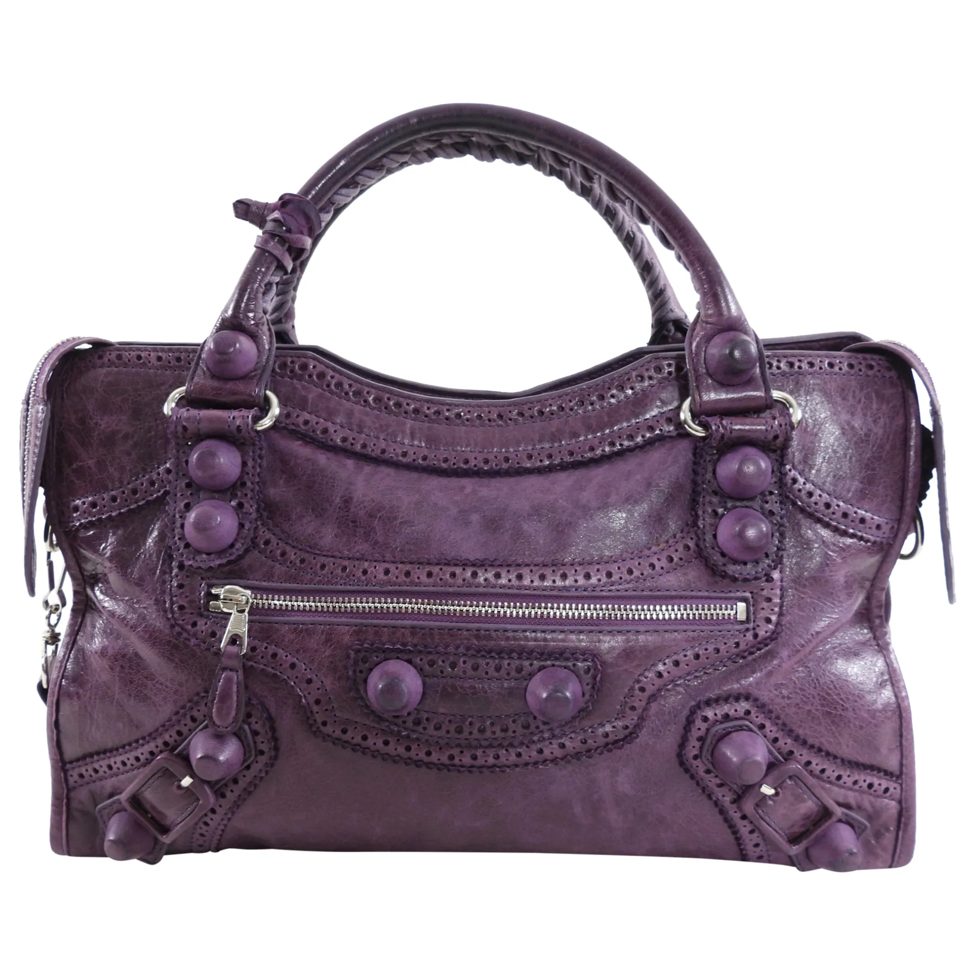 Balenciaga Purple Leather Brogues Classic City Bag