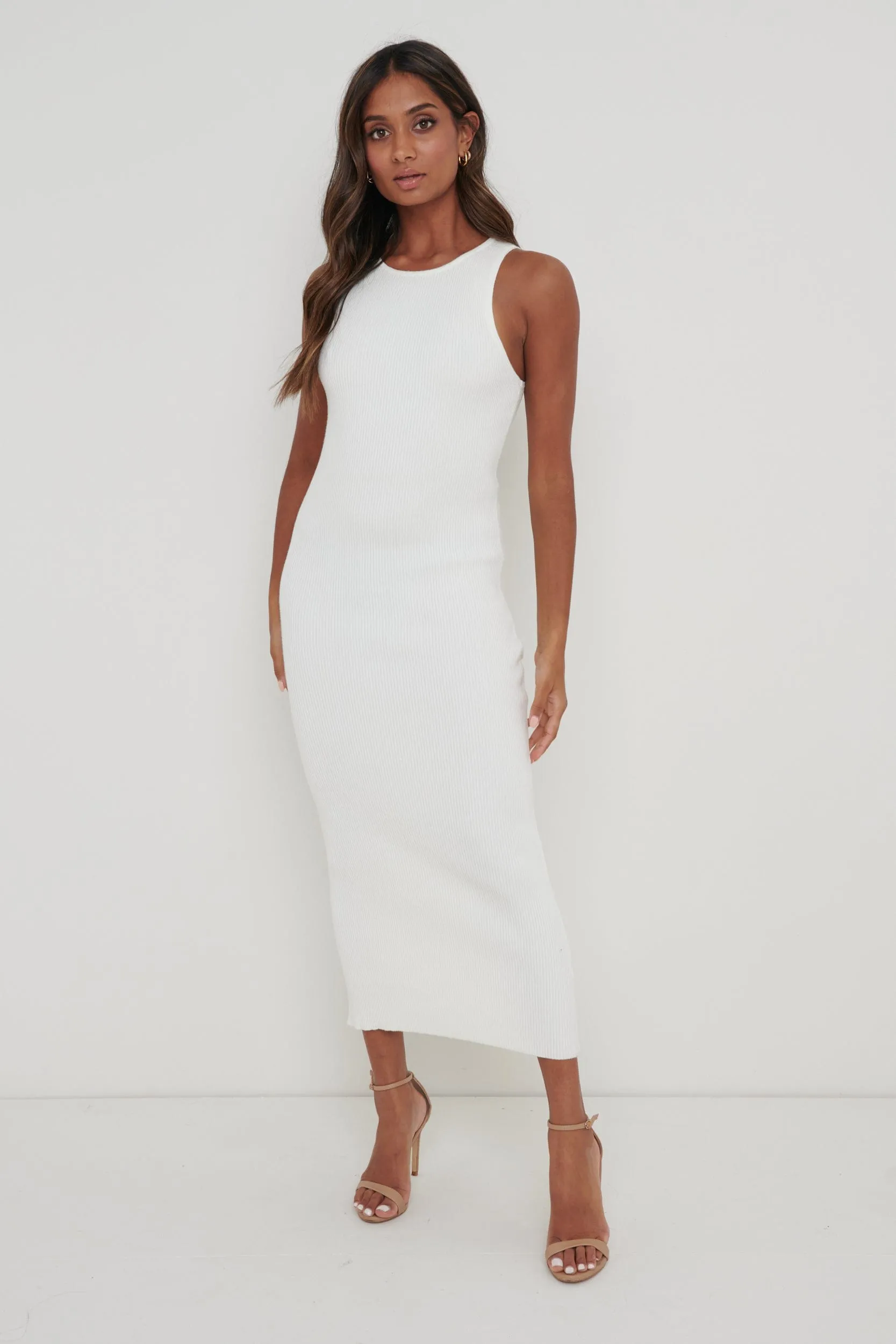 Billie Ribbed Racer Midi Dress - Cream