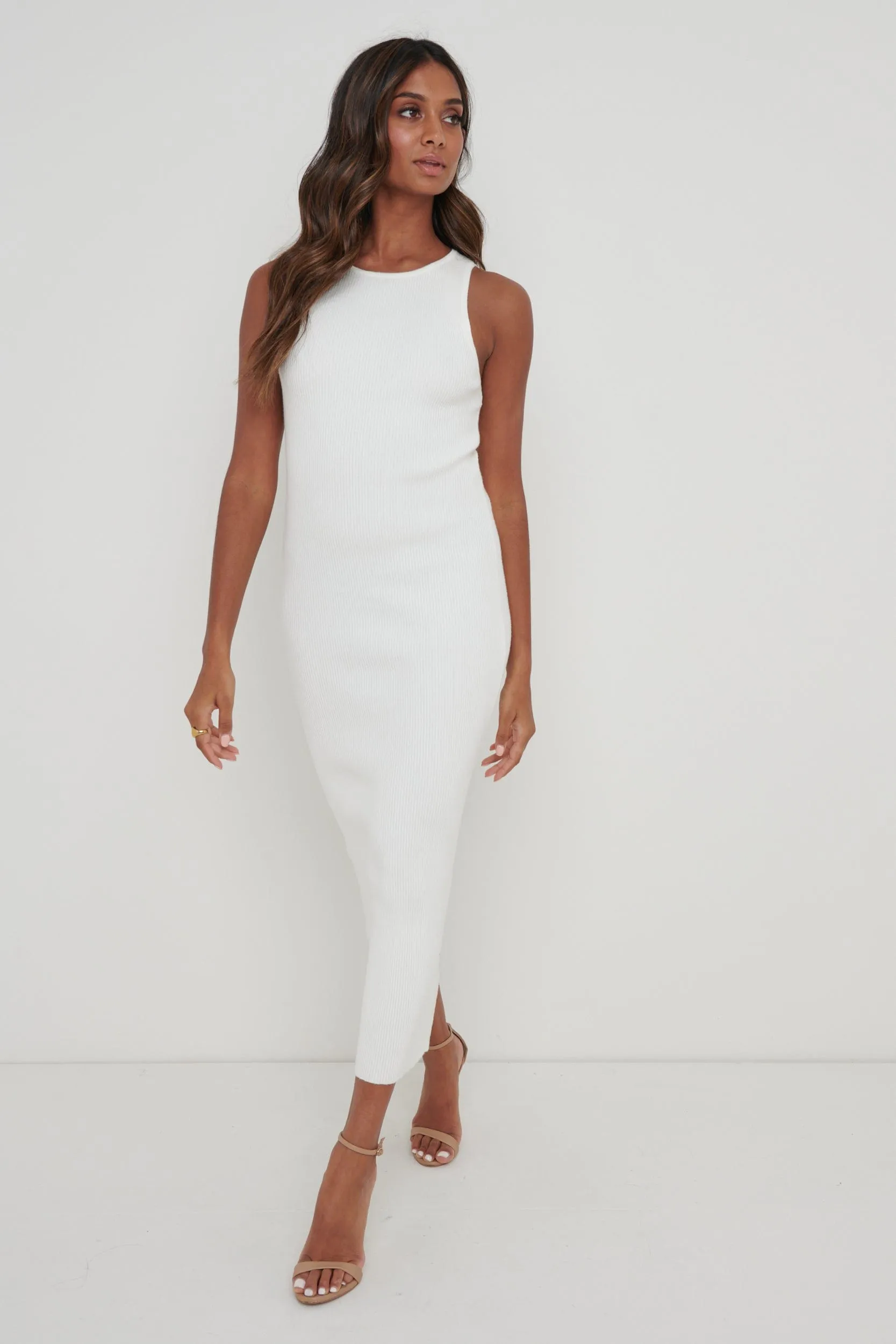 Billie Ribbed Racer Midi Dress - Cream