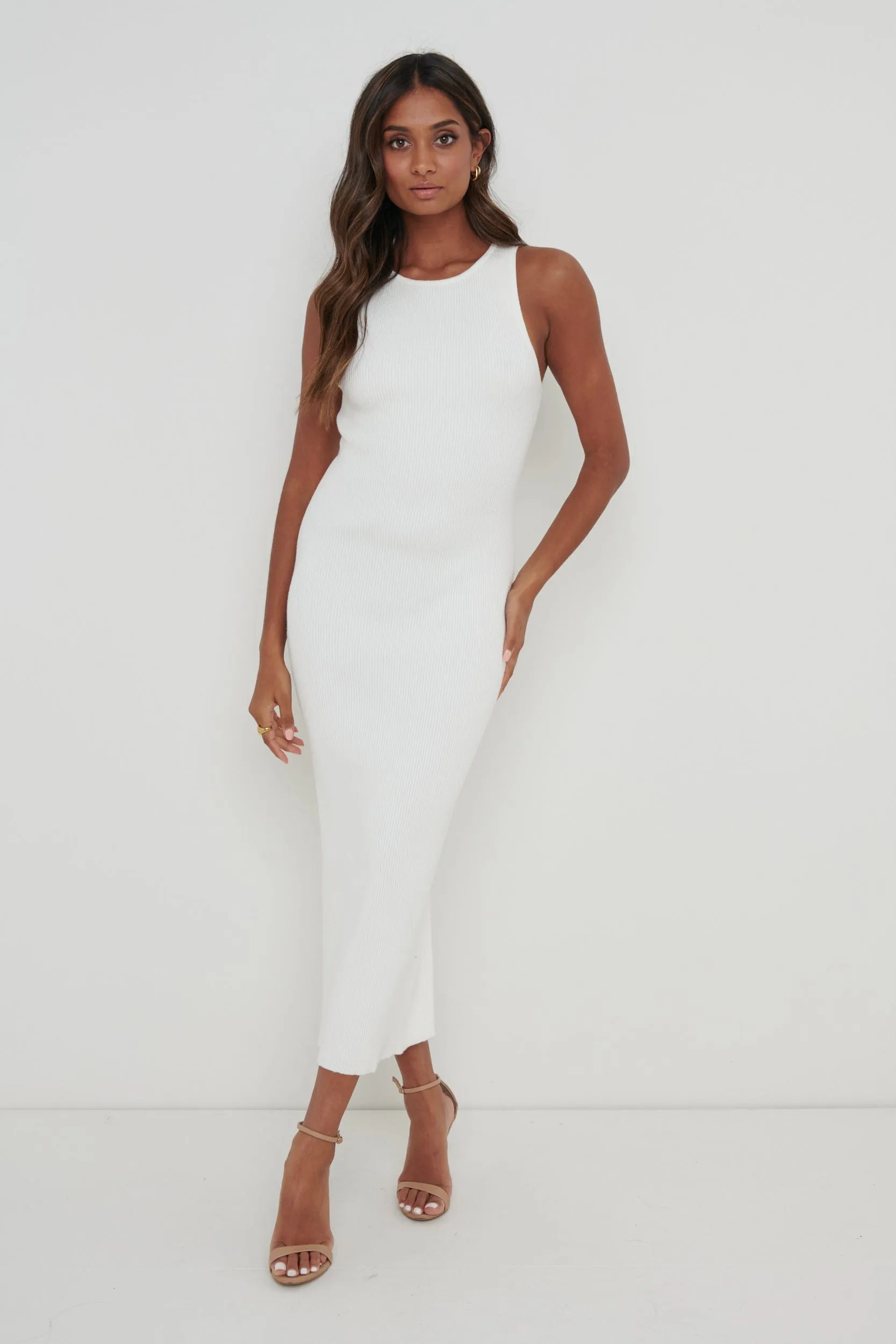 Billie Ribbed Racer Midi Dress - Cream