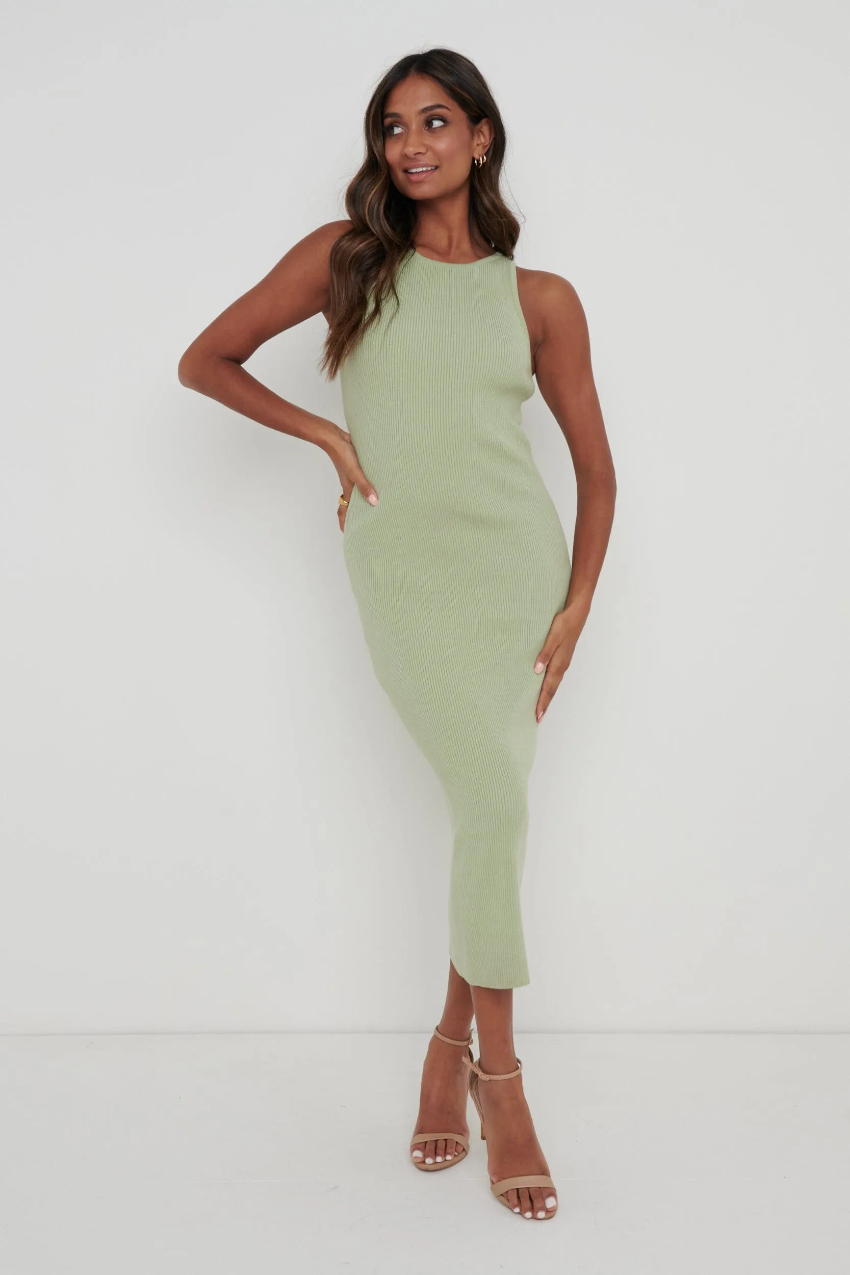 Billie Ribbed Racer Midi Dress - Olive