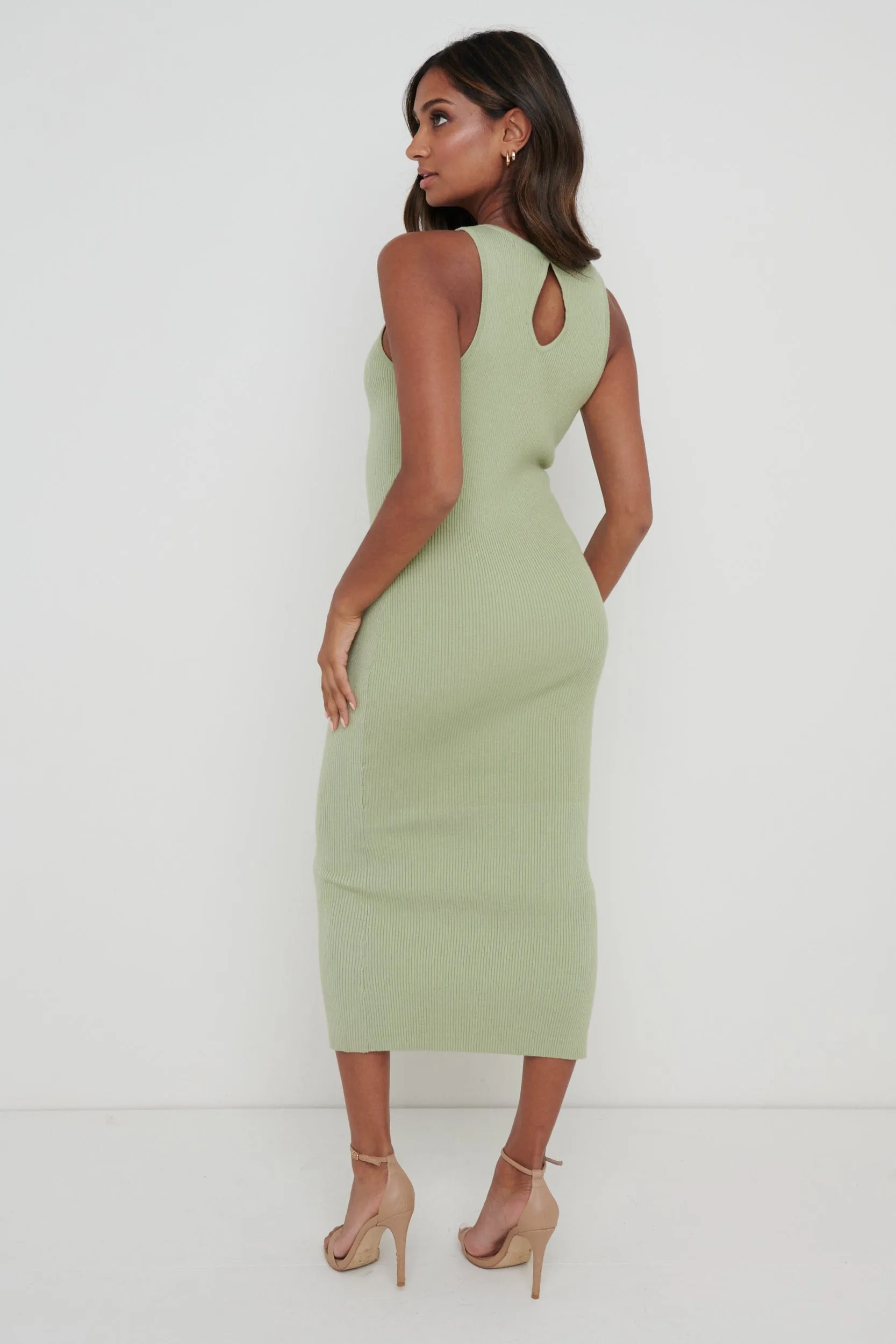 Billie Ribbed Racer Midi Dress - Olive