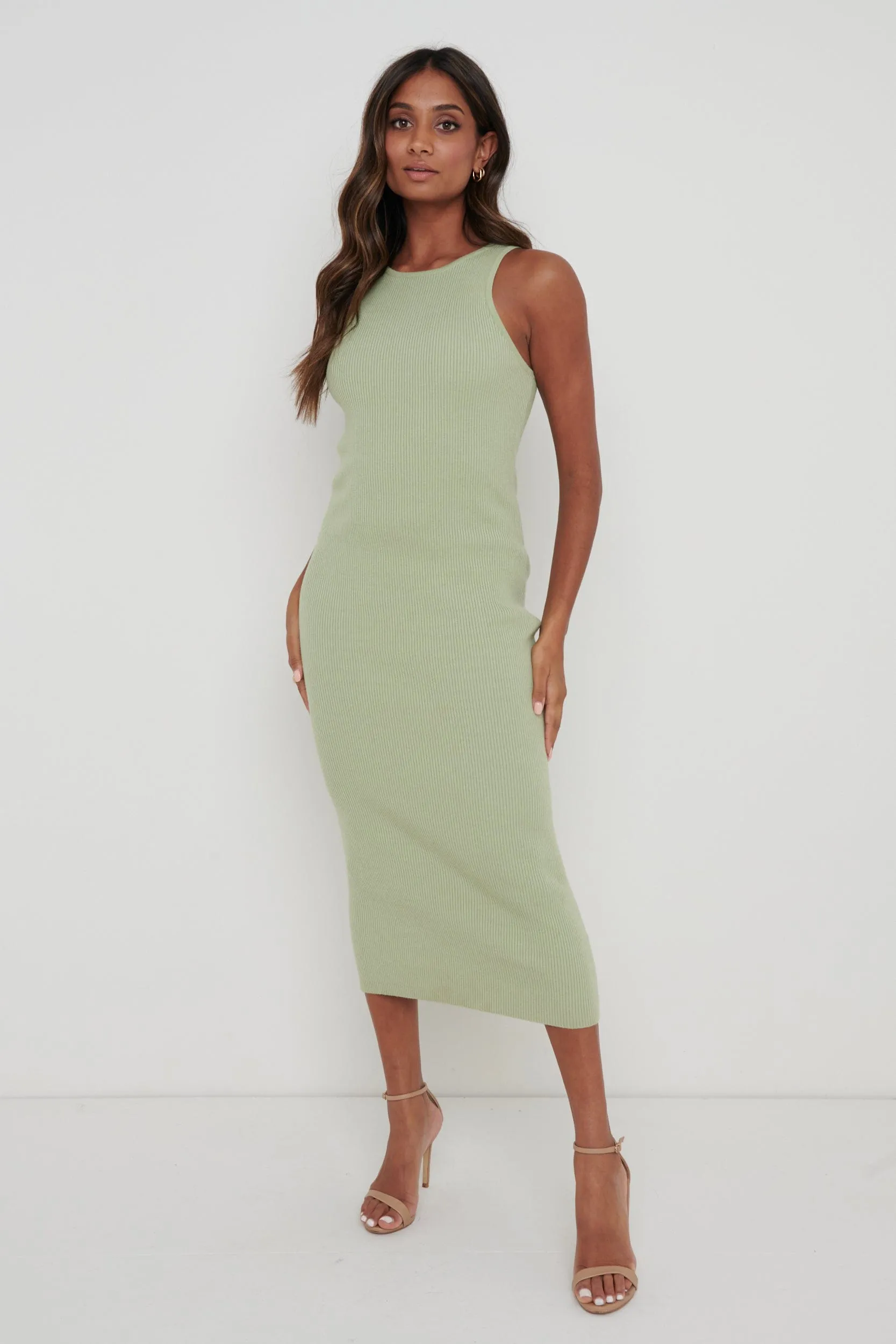 Billie Ribbed Racer Midi Dress - Olive