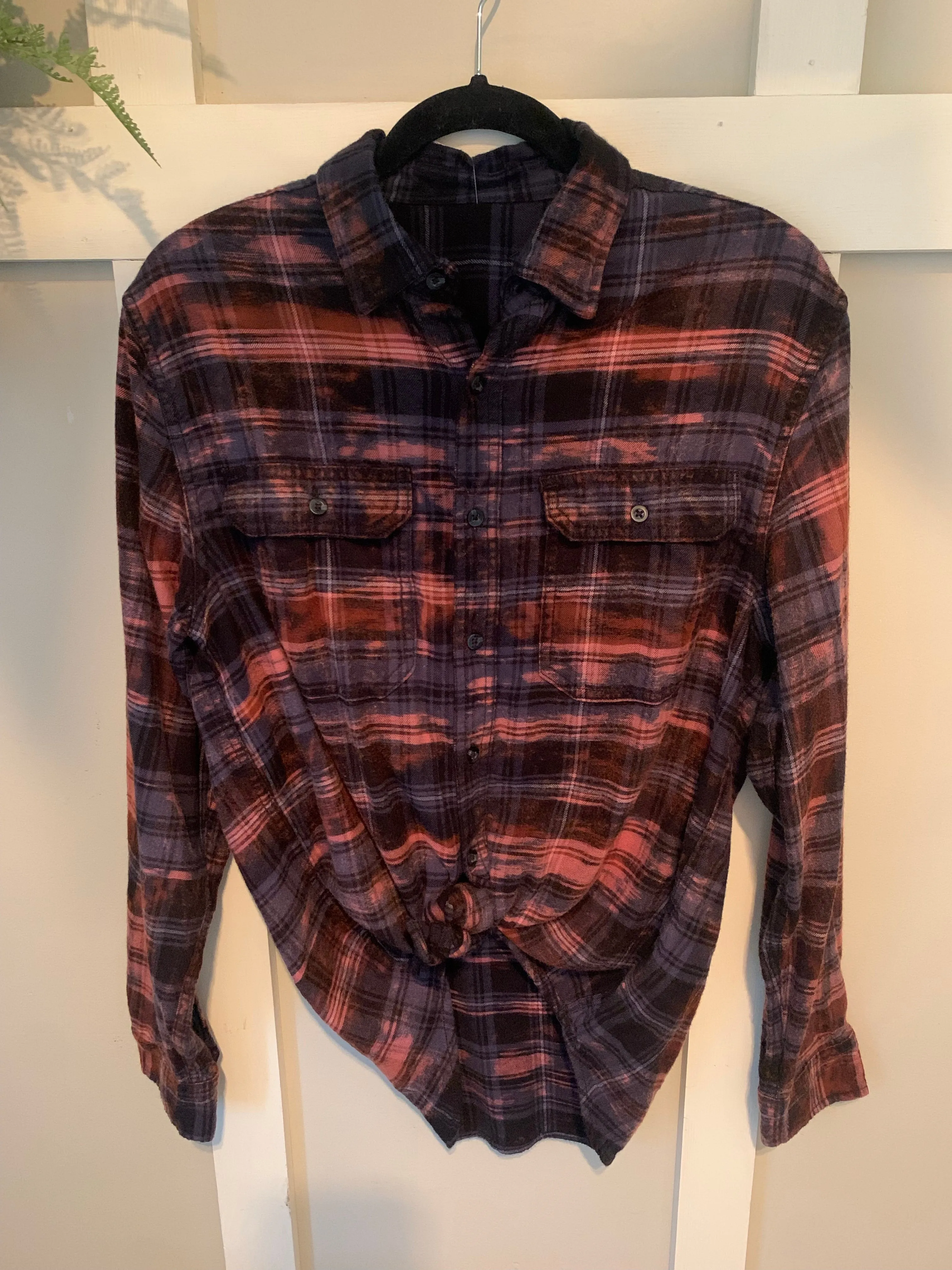 Bleached Black Plaid Bleach Dye Flannel