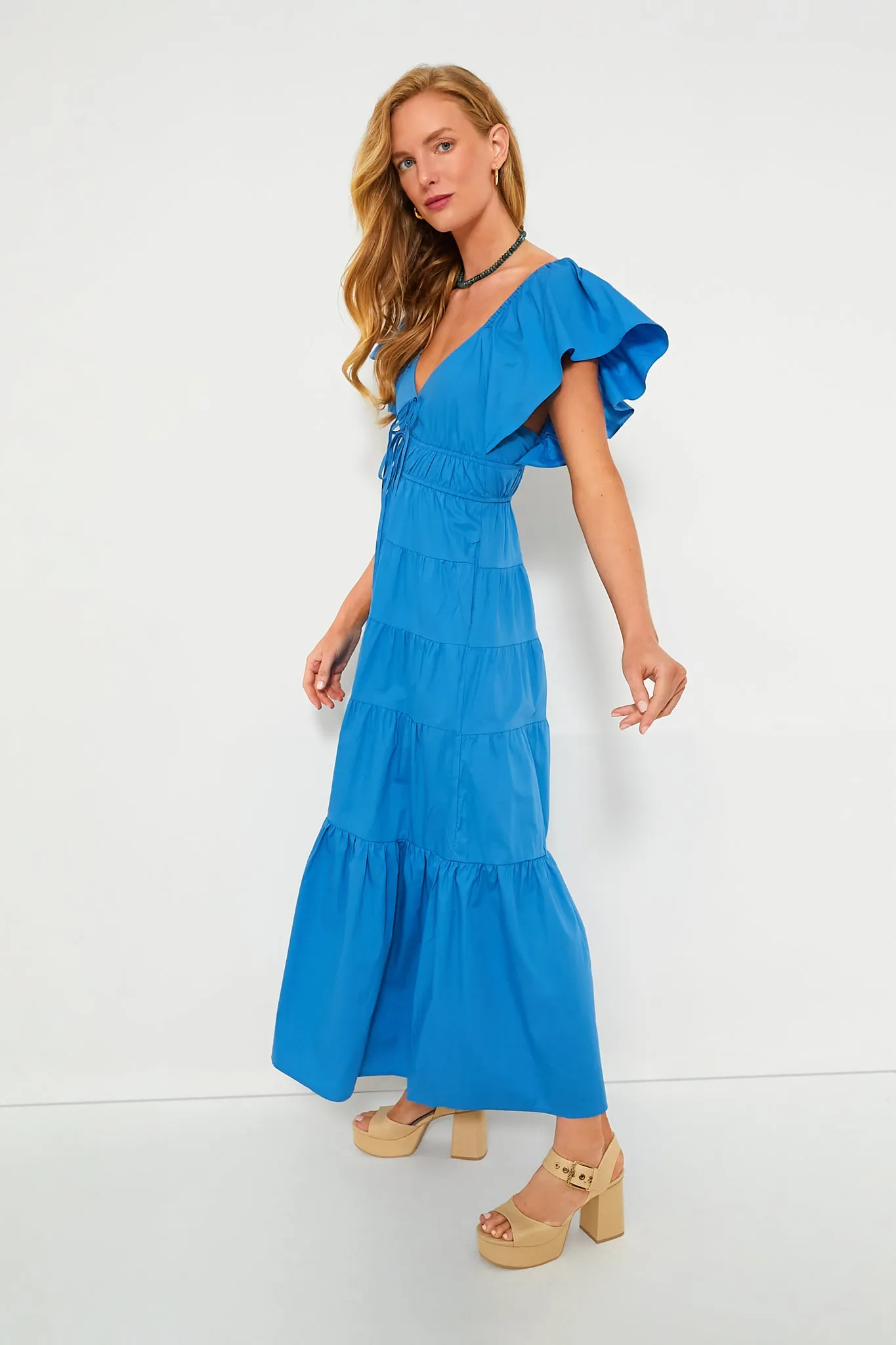 Blue V-Neck Maxi Dress