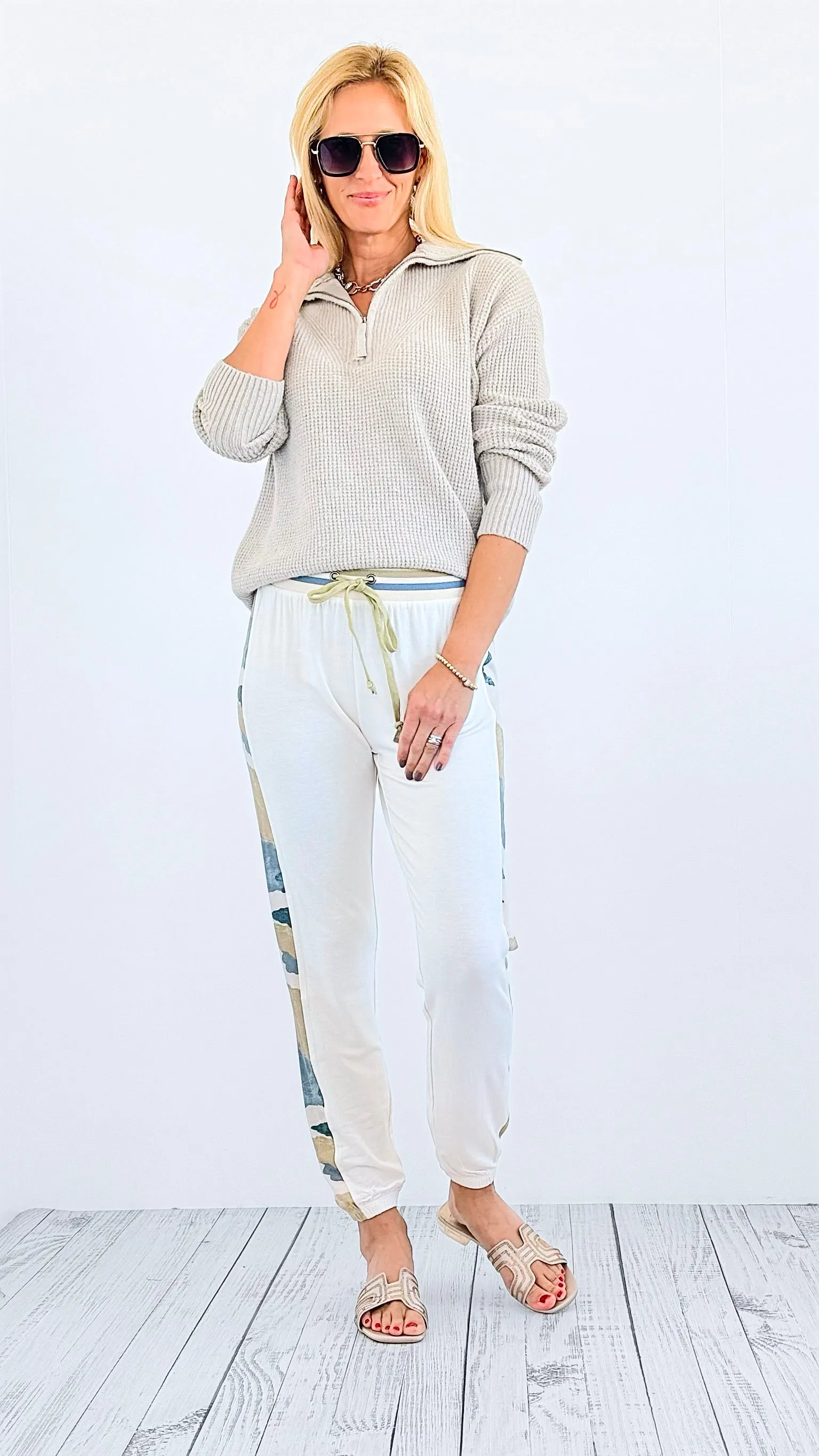 Camo Stripe Jogger Pants - Ivory Camo