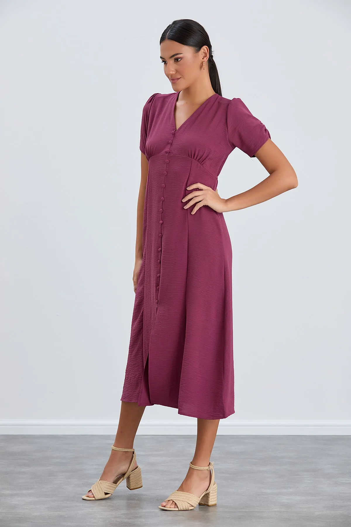 Chic Button-Down Midi Shirt Dress in Royal Purple