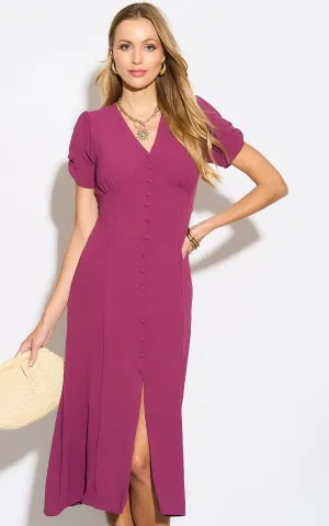 Chic Button-Down Midi Shirt Dress in Royal Purple