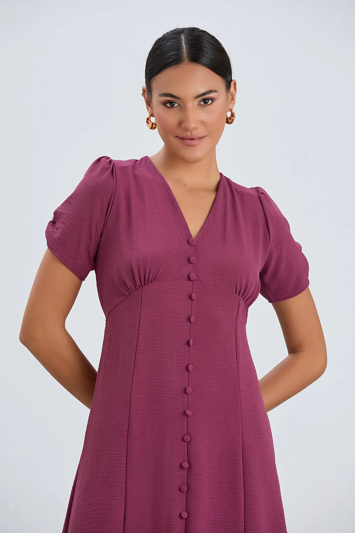 Chic Button-Down Midi Shirt Dress in Royal Purple