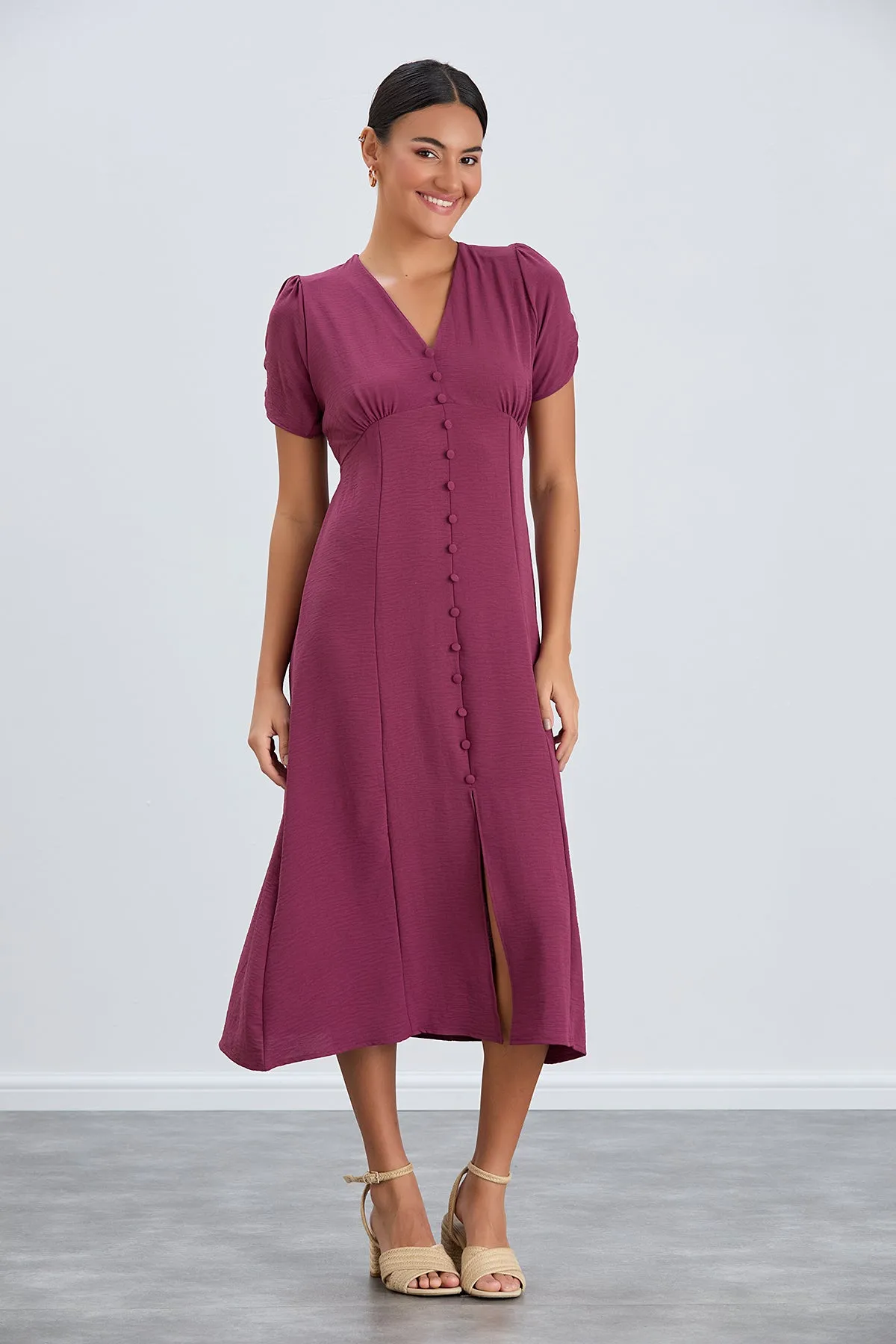 Chic Button-Down Midi Shirt Dress in Royal Purple