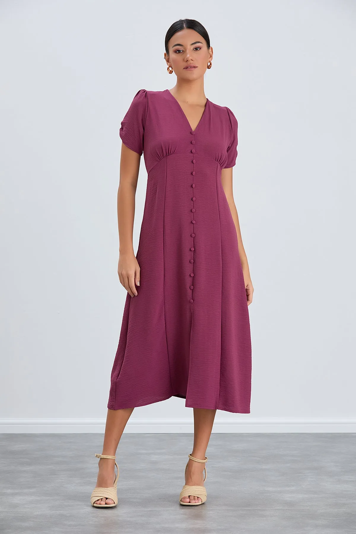 Chic Button-Down Midi Shirt Dress in Royal Purple