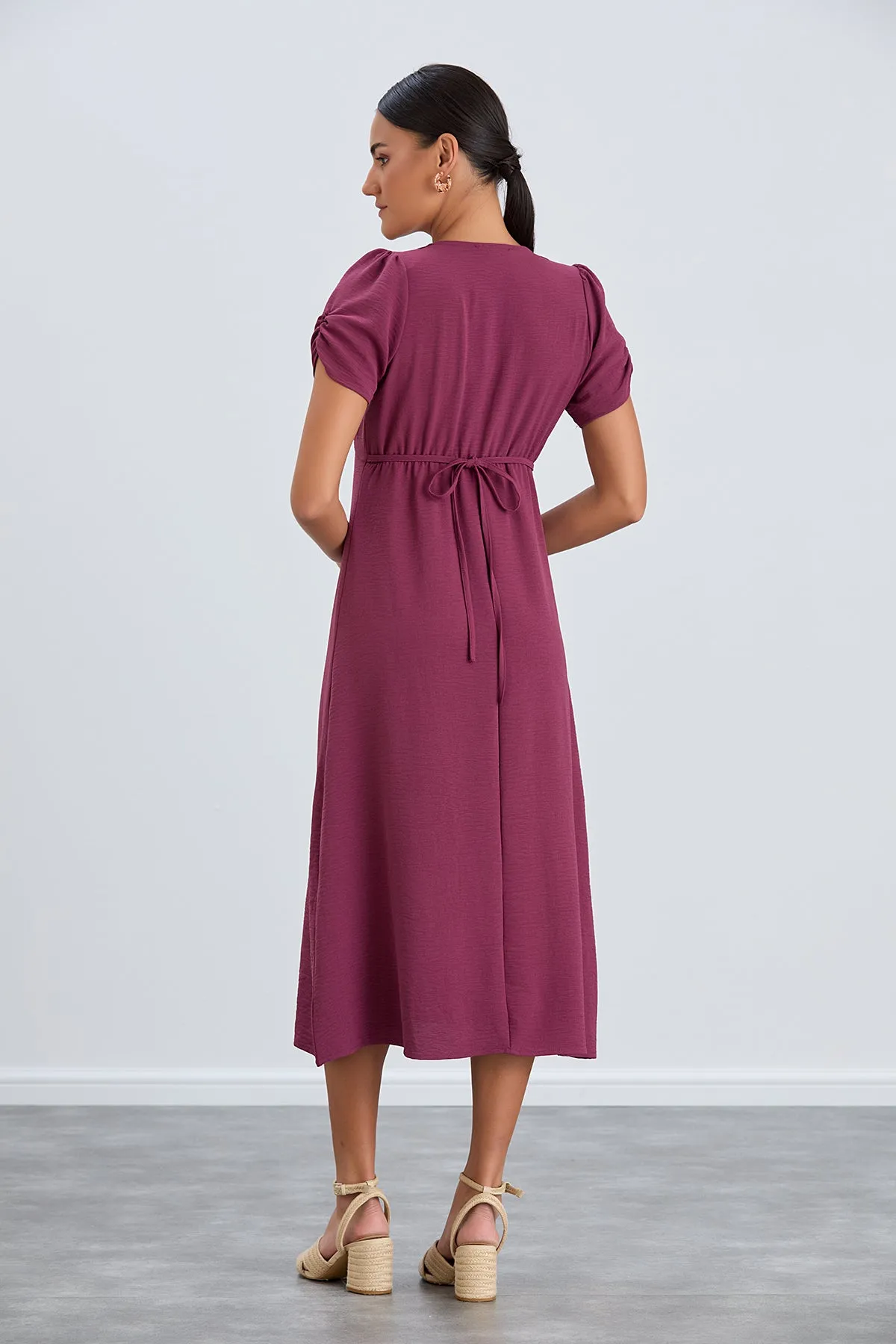 Chic Button-Down Midi Shirt Dress in Royal Purple