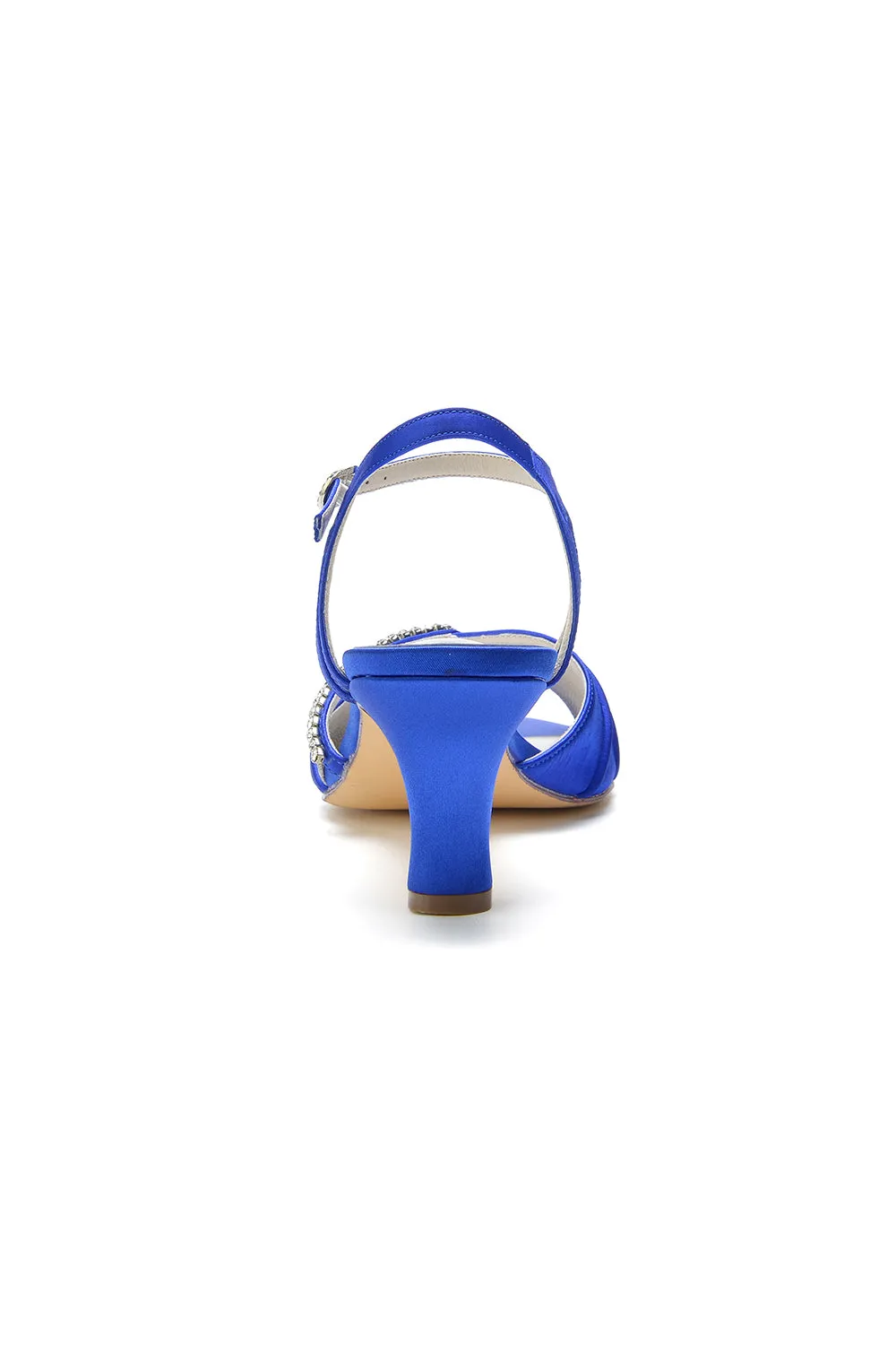 Classy Royal Blue Satin Heels Adorned with Silver Accents