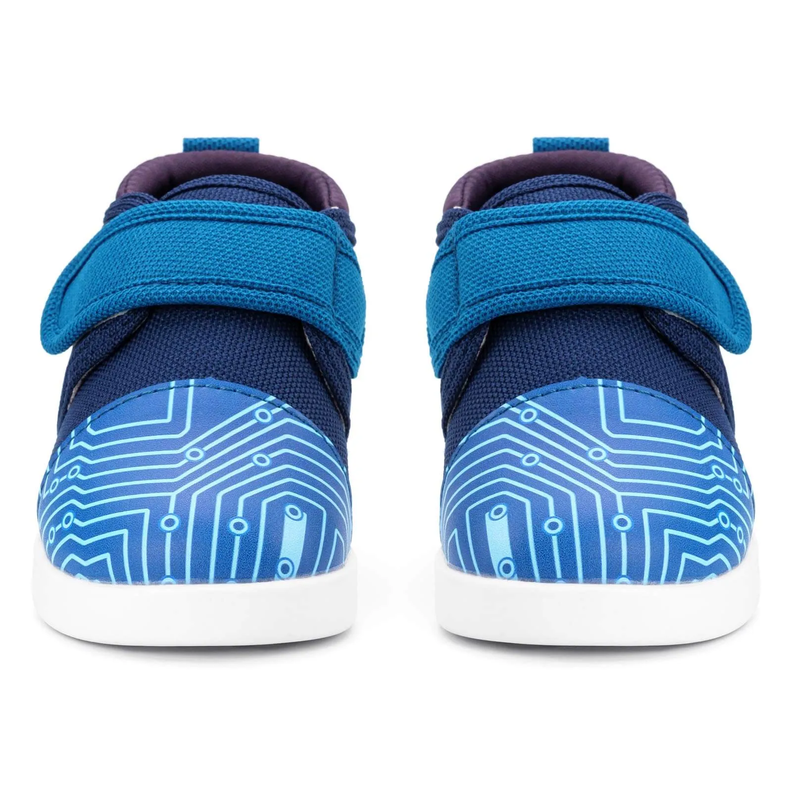 Cyber Stomp Squeakerless Toddler Shoes | Blue Circuit Board Pattern