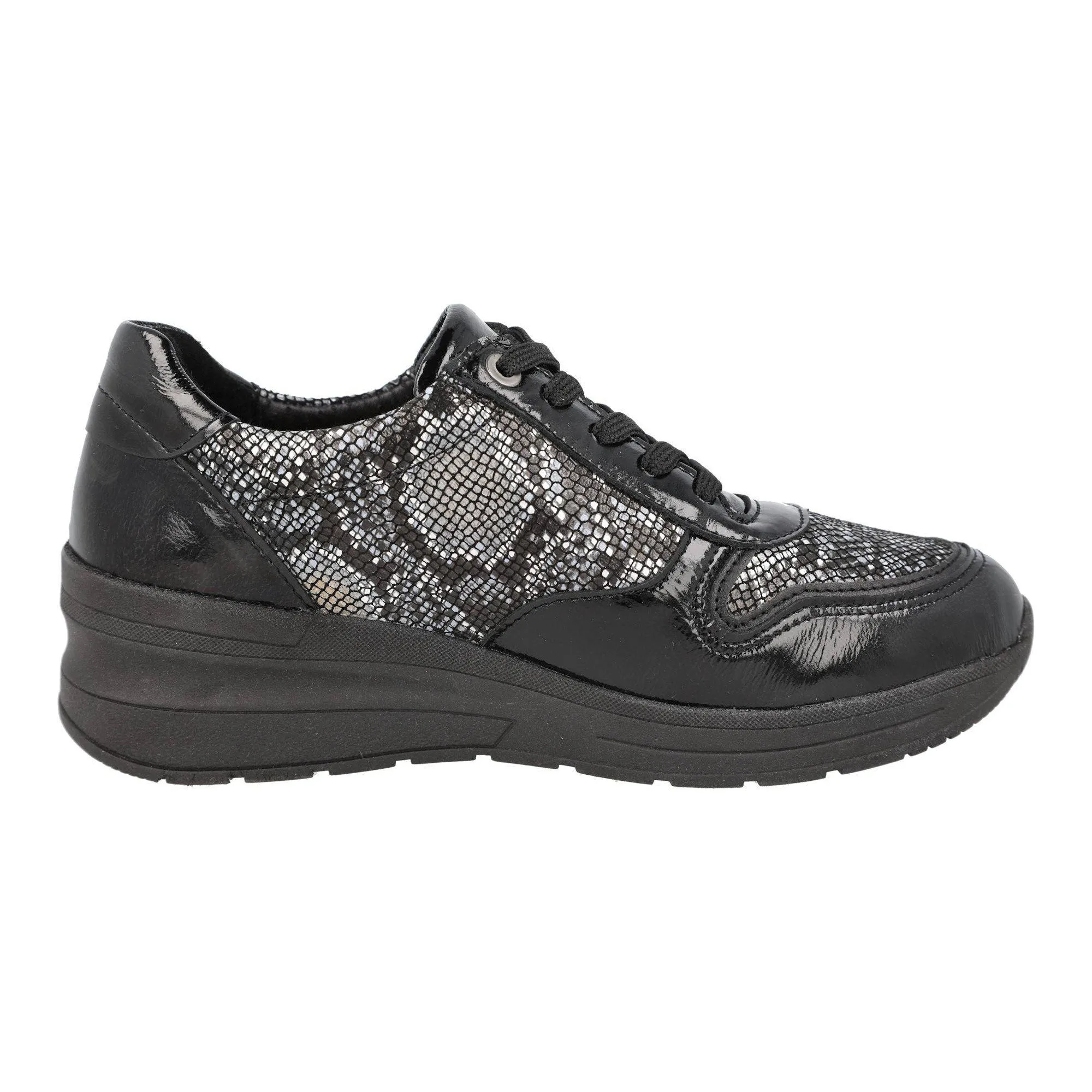 DB Shoes Fleet 6V Ladies Wide Black Leather Zip & Lace Trainers