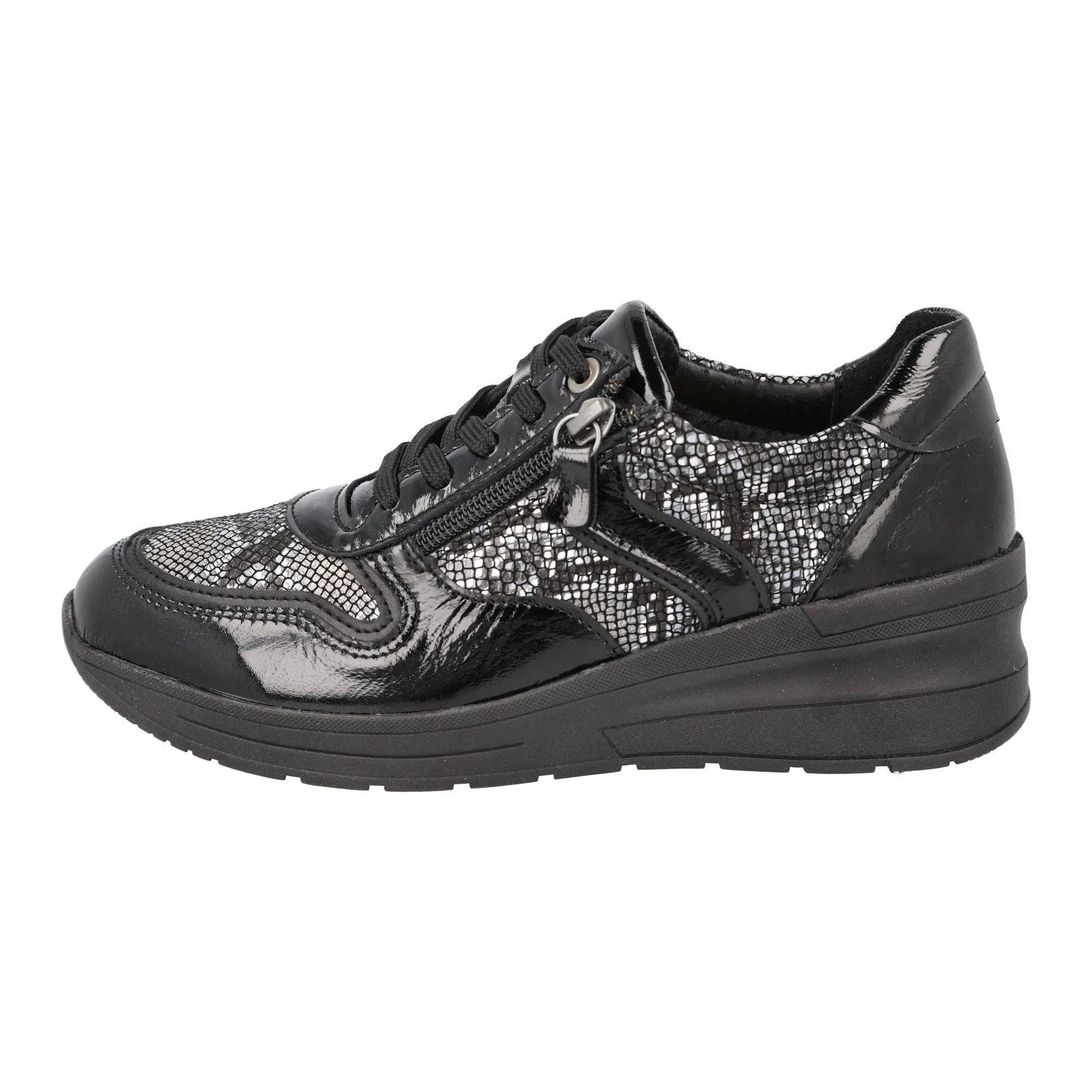 DB Shoes Fleet 6V Ladies Wide Black Leather Zip & Lace Trainers