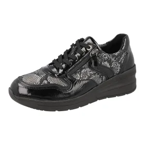 DB Shoes Fleet 6V Ladies Wide Black Leather Zip & Lace Trainers