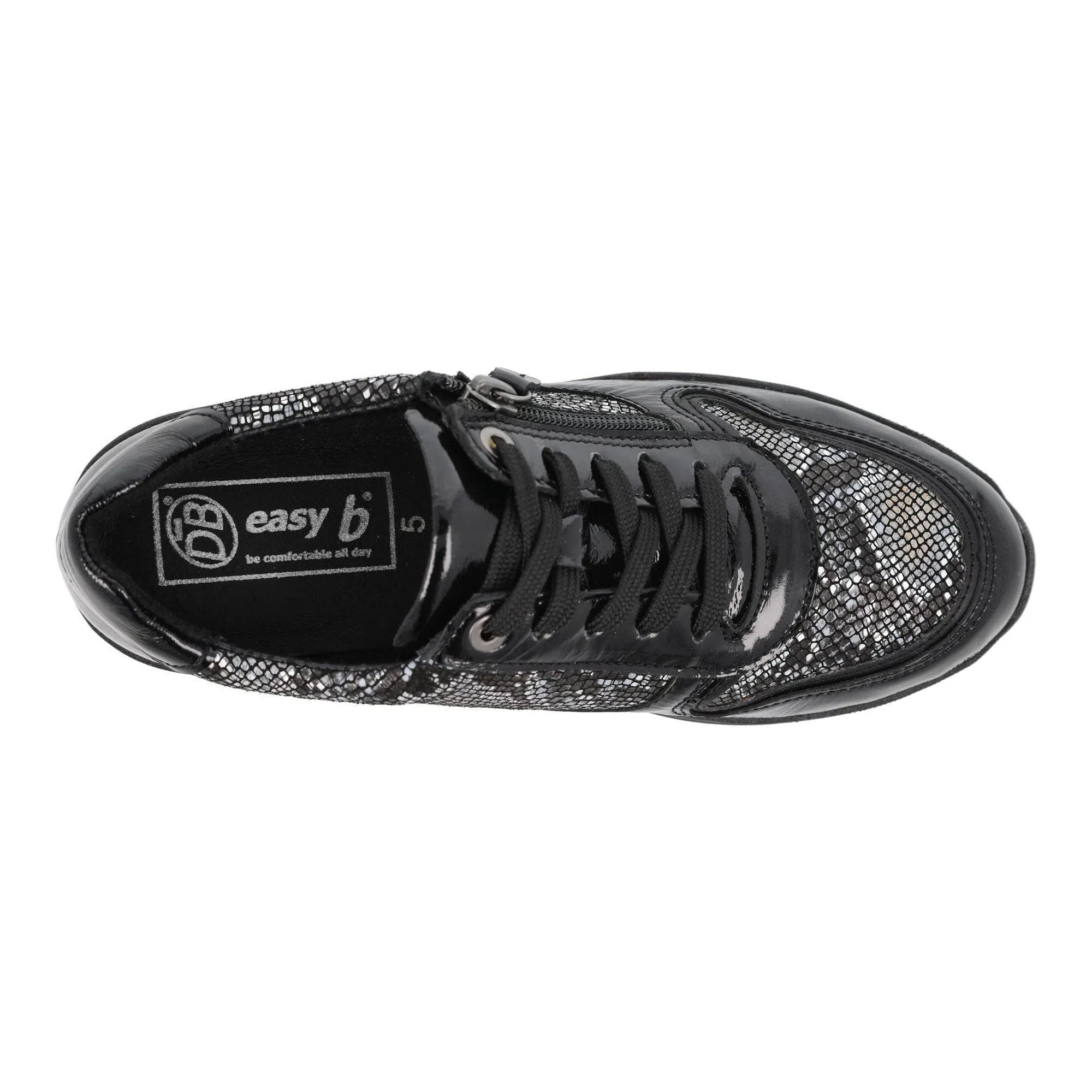 DB Shoes Fleet 6V Ladies Wide Black Leather Zip & Lace Trainers