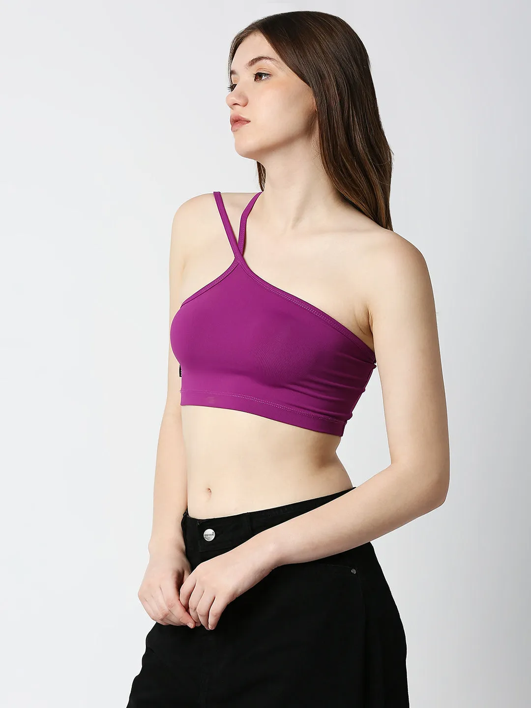 Disrupt Women Purple Super Crop Trendy Slim Fit Crop Top