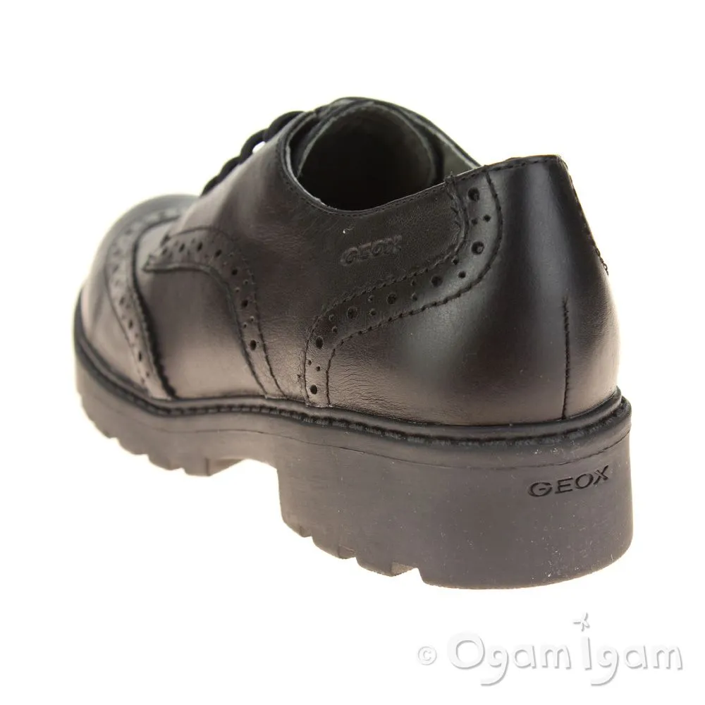 Geox Casey Brogue Girls Black School Shoe