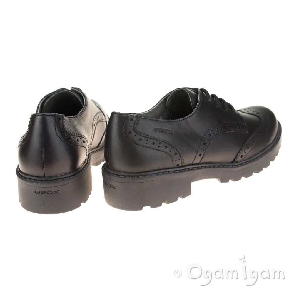 Geox Casey Brogue Girls Black School Shoe