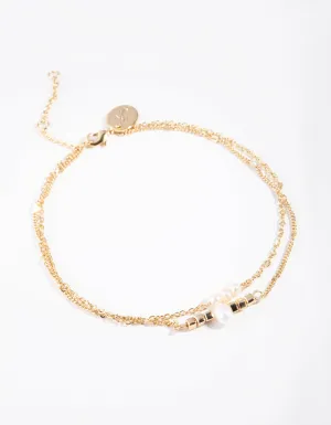 Gold & Pearl 2 Chain Anklet