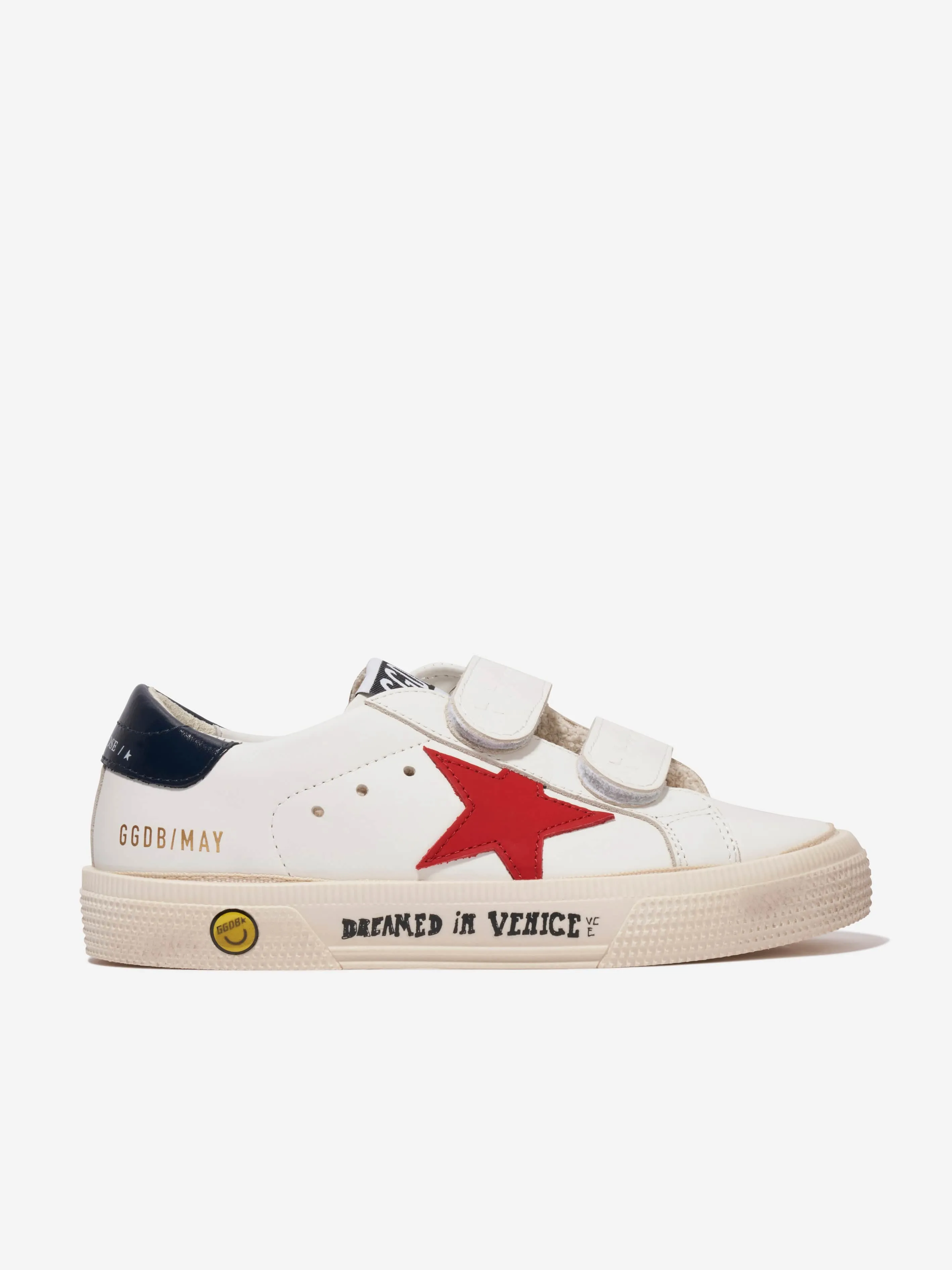 Golden Goose Kids May School Leather Shiny Star Trainers in White