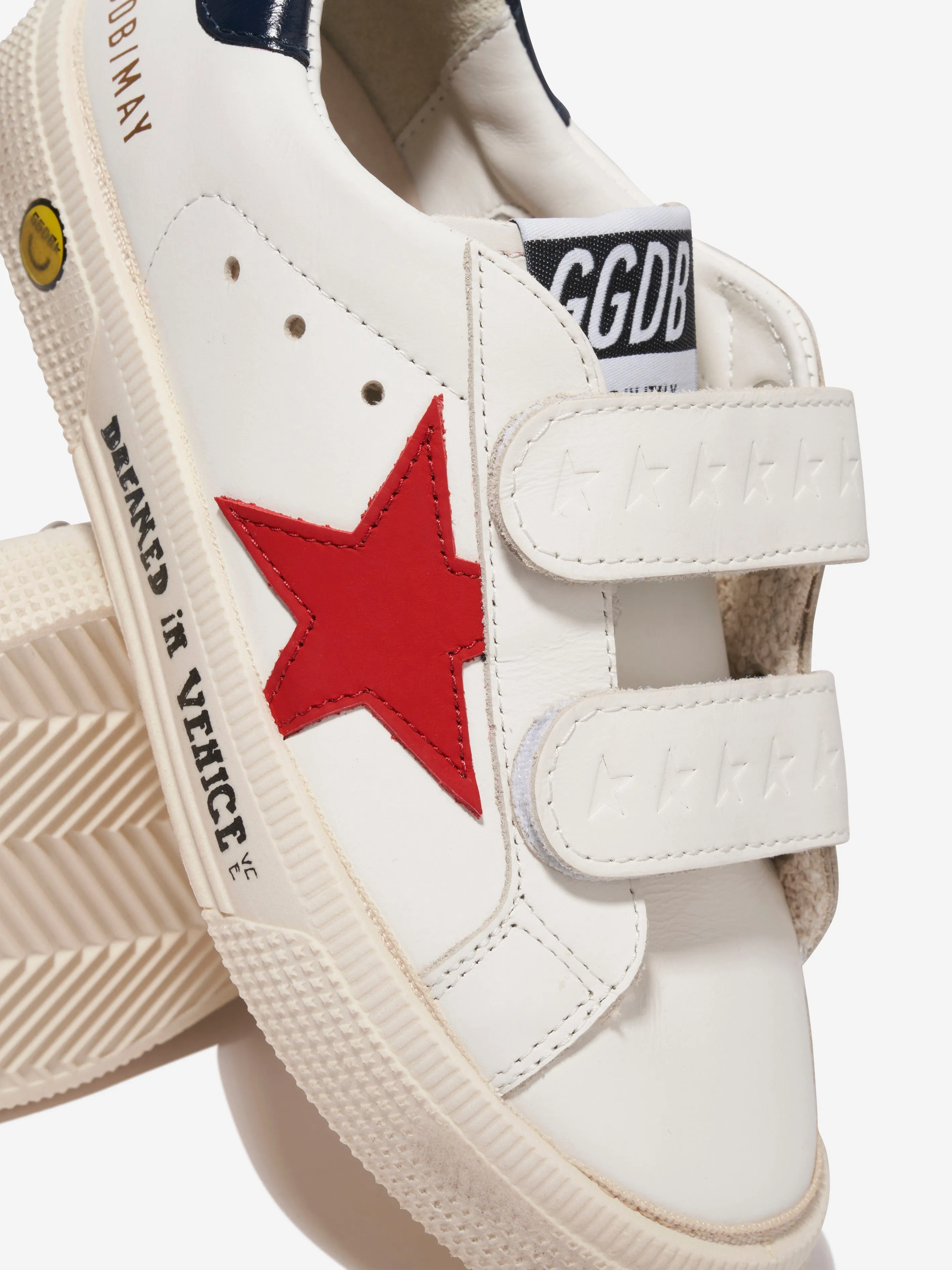 Golden Goose Kids May School Leather Shiny Star Trainers in White