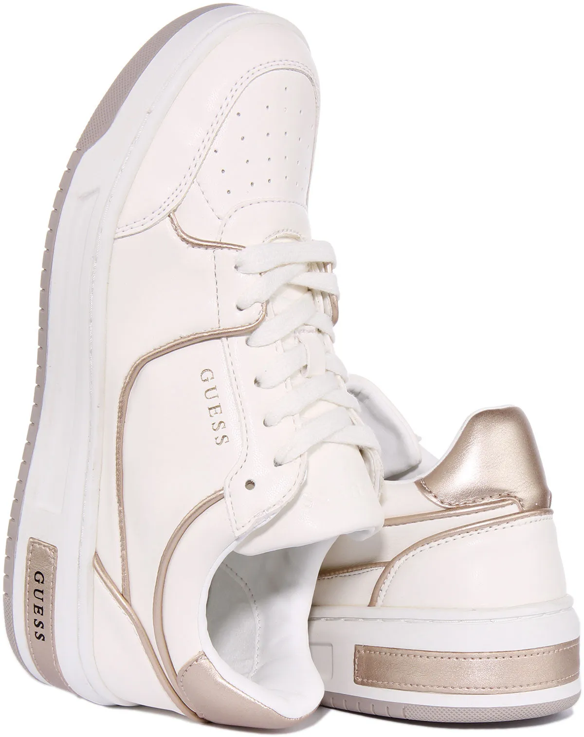 Guess Tokyo Trainer In White Gold For Women