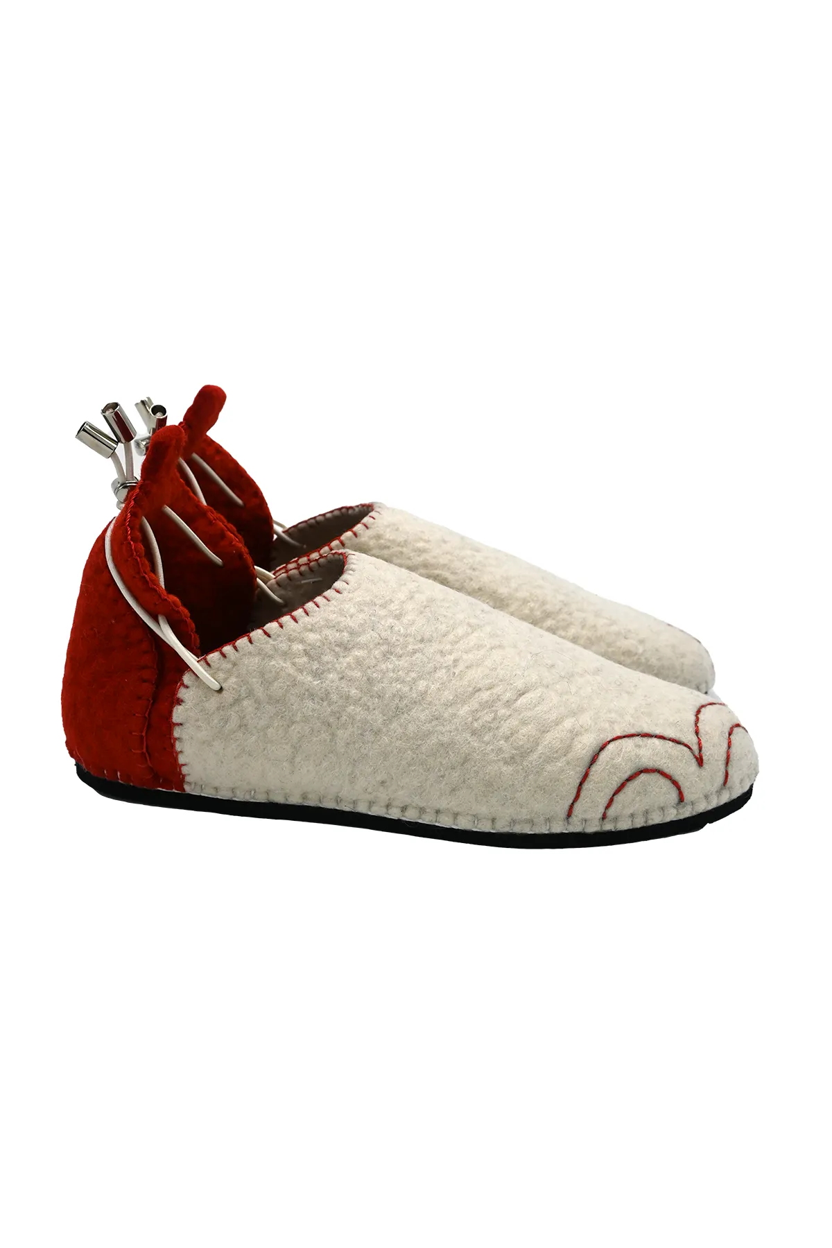 Handmade Wool Shoes White & Red