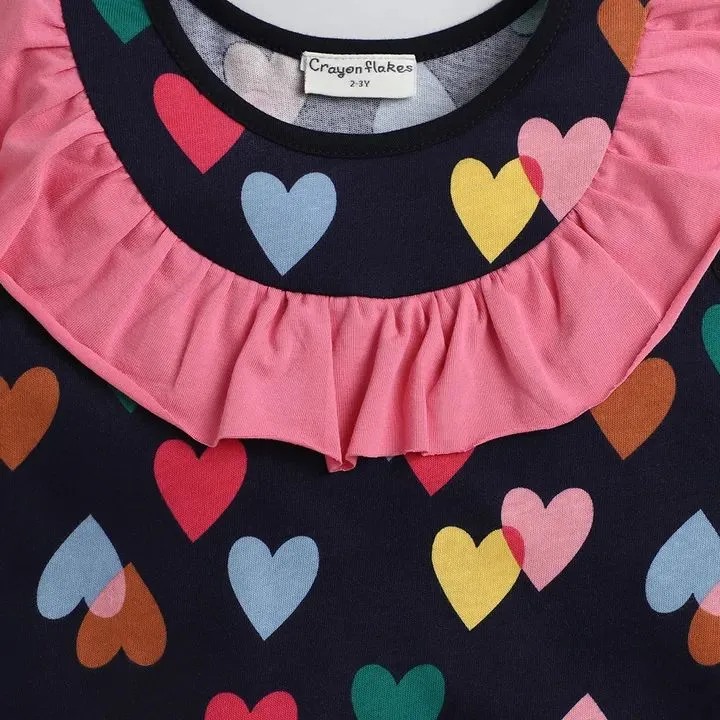 Hearts Printed Yoke Frill Set