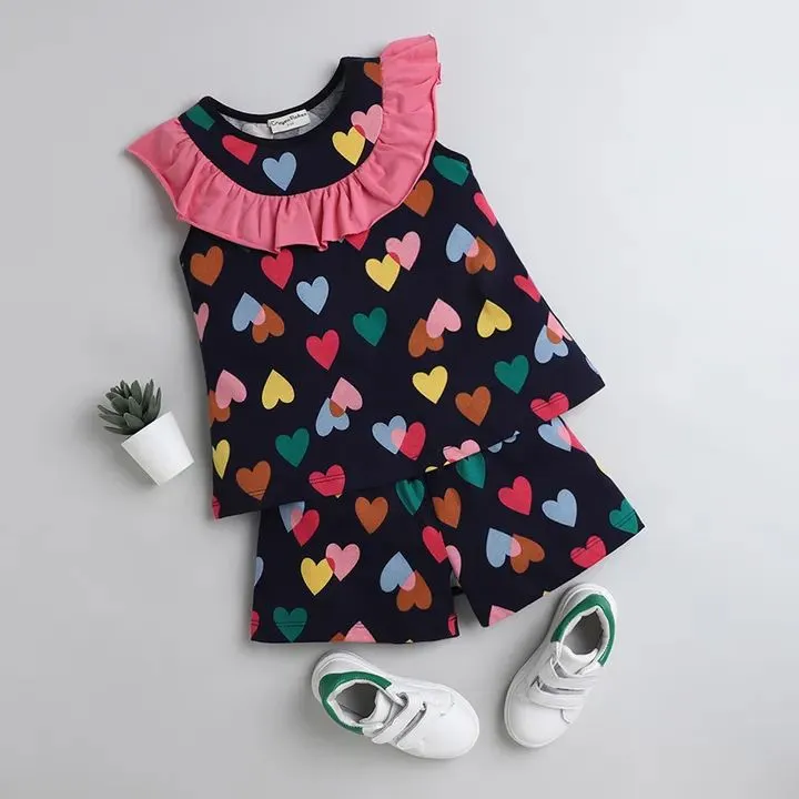 Hearts Printed Yoke Frill Set