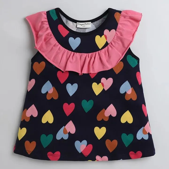 Hearts Printed Yoke Frill Set