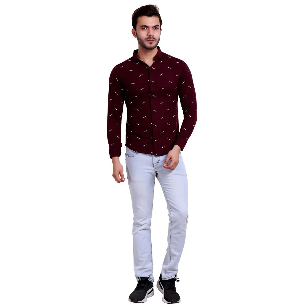 HiFlyers Men Polo Neck Printed Shirt Maroon