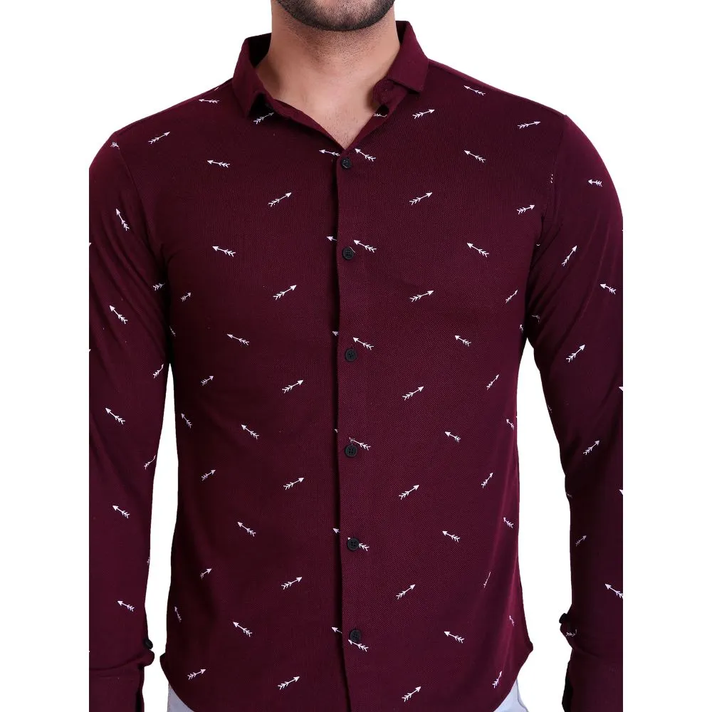 HiFlyers Men Polo Neck Printed Shirt Maroon