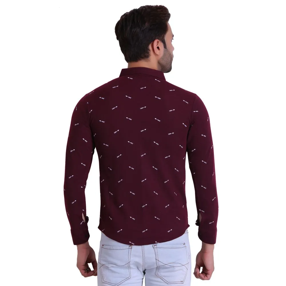 HiFlyers Men Polo Neck Printed Shirt Maroon