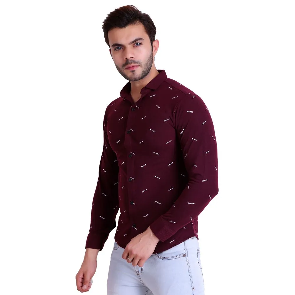 HiFlyers Men Polo Neck Printed Shirt Maroon