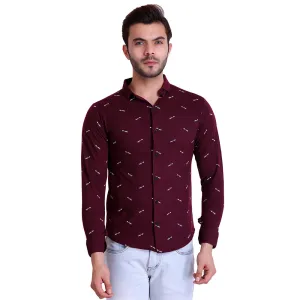 HiFlyers Men Polo Neck Printed Shirt Maroon