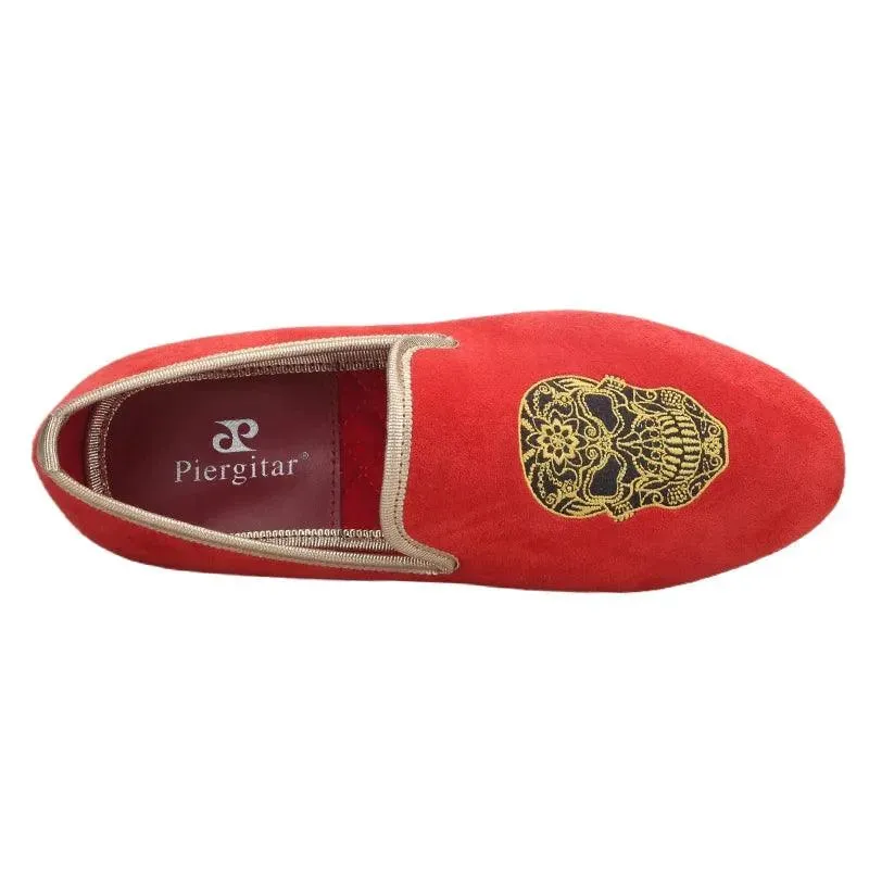 Kids Loafers Red Velvet Dreams: Handcrafted Embroidered Children's Loafers