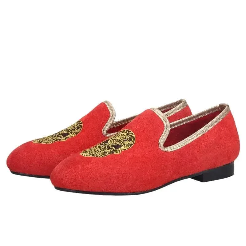 Kids Loafers Red Velvet Dreams: Handcrafted Embroidered Children's Loafers