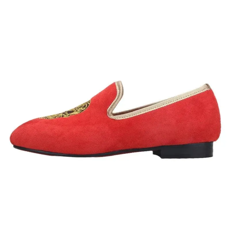 Kids Loafers Red Velvet Dreams: Handcrafted Embroidered Children's Loafers