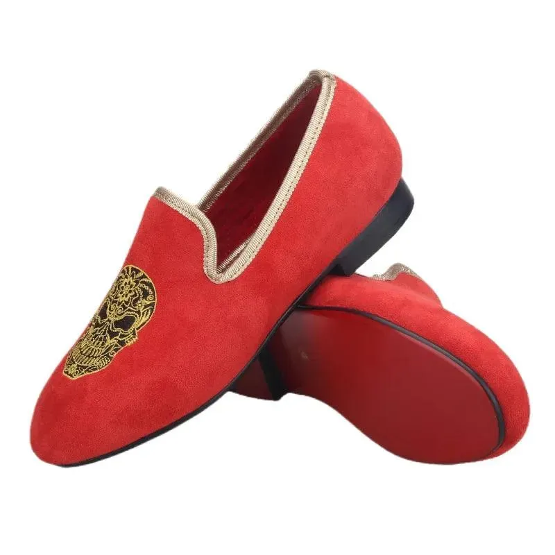 Kids Loafers Red Velvet Dreams: Handcrafted Embroidered Children's Loafers