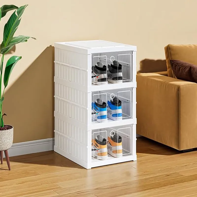 Kuber Industries 3 Layer Shoe Box for Storage|Multi-Purpose Plastic Shoe Rack|Installation Free Shoe Organizer|Pack of 3|White|