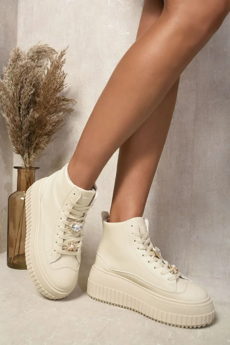 Lace Up High Top Platform Trainers with Decorative Details