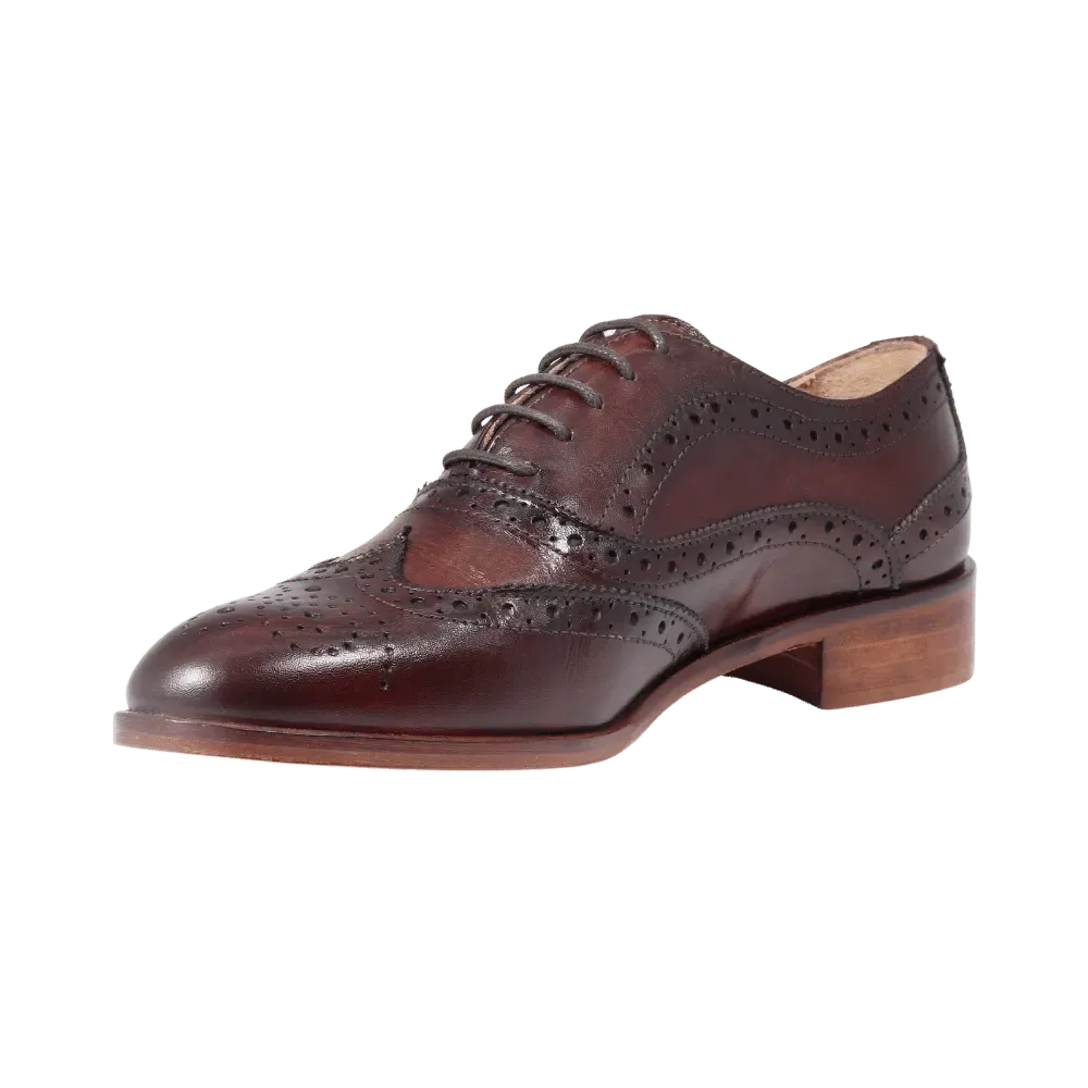 Ladies Classic Brogues - Leather Marrone - Leather Sole - DU6001