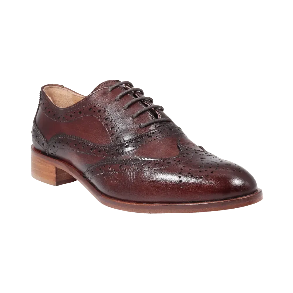 Ladies Classic Brogues - Leather Marrone - Leather Sole - DU6001