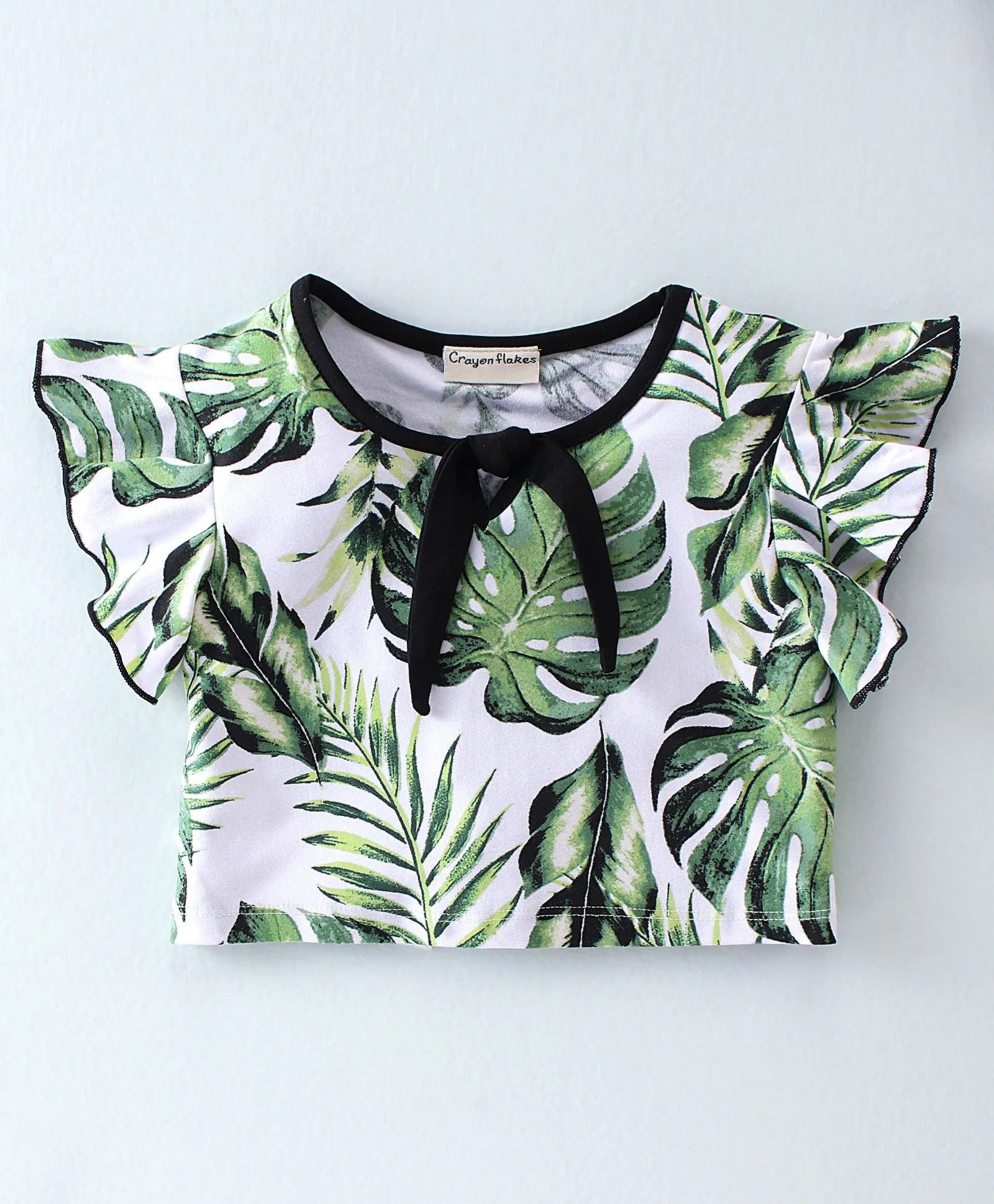 Leaves Printed Frilled Top Skirt Set